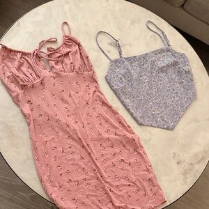 Pink Floral Mini Dress - Sleeveless Spaghetti Strap